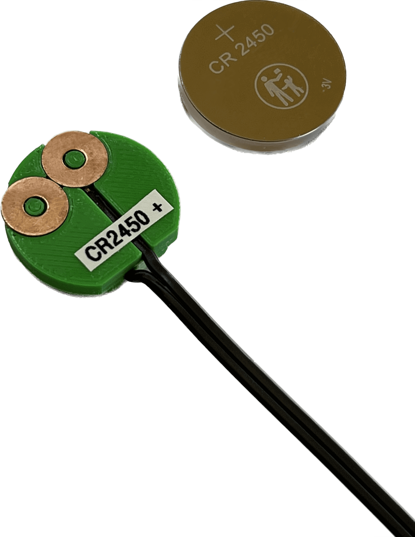CR2450 Wired Battery Cell - "fake CR2450 battery with wires" - Battery Eliminator Store - Battery Replacement, aa battery to ac power, aaa to ac power, dc power, battery to usb, 9 volt battery to ac power, ac power adapter, 2 aa to ac power, 4 aa to ac power, 3 aaa to ac power, 9v to ac power, ac power supply adapter, cr123a, dummy cell, active cell, battery eliminator, replace battery, eliminate battery, remove battery, convert aa to ac power, 6 aa battery, 2 aa battery, 4 aa battery, 9 volt ac