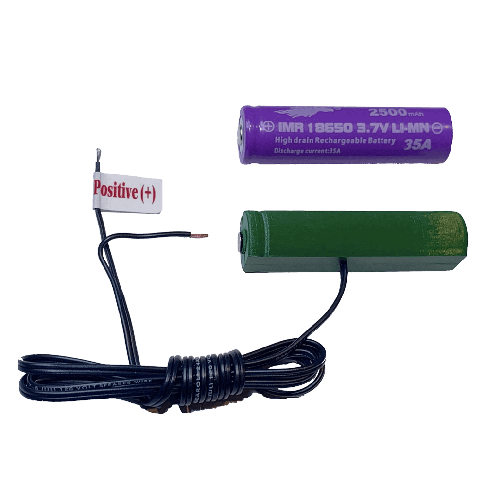 18650 Wired Battery Cell - "fake 18650 battery with wires" - Battery Eliminator Store - Battery Replacement, aa battery to ac power, aaa to ac power, dc power, battery to usb, 9 volt battery to ac power, ac power adapter, 2 aa to ac power, 4 aa to ac power, 3 aaa to ac power, 9v to ac power, ac power supply adapter, cr123a, dummy cell, active cell, battery eliminator, replace battery, eliminate battery, remove battery, convert aa to ac power, 6 aa battery, 2 aa battery, 4 aa battery, 9 volt ac,