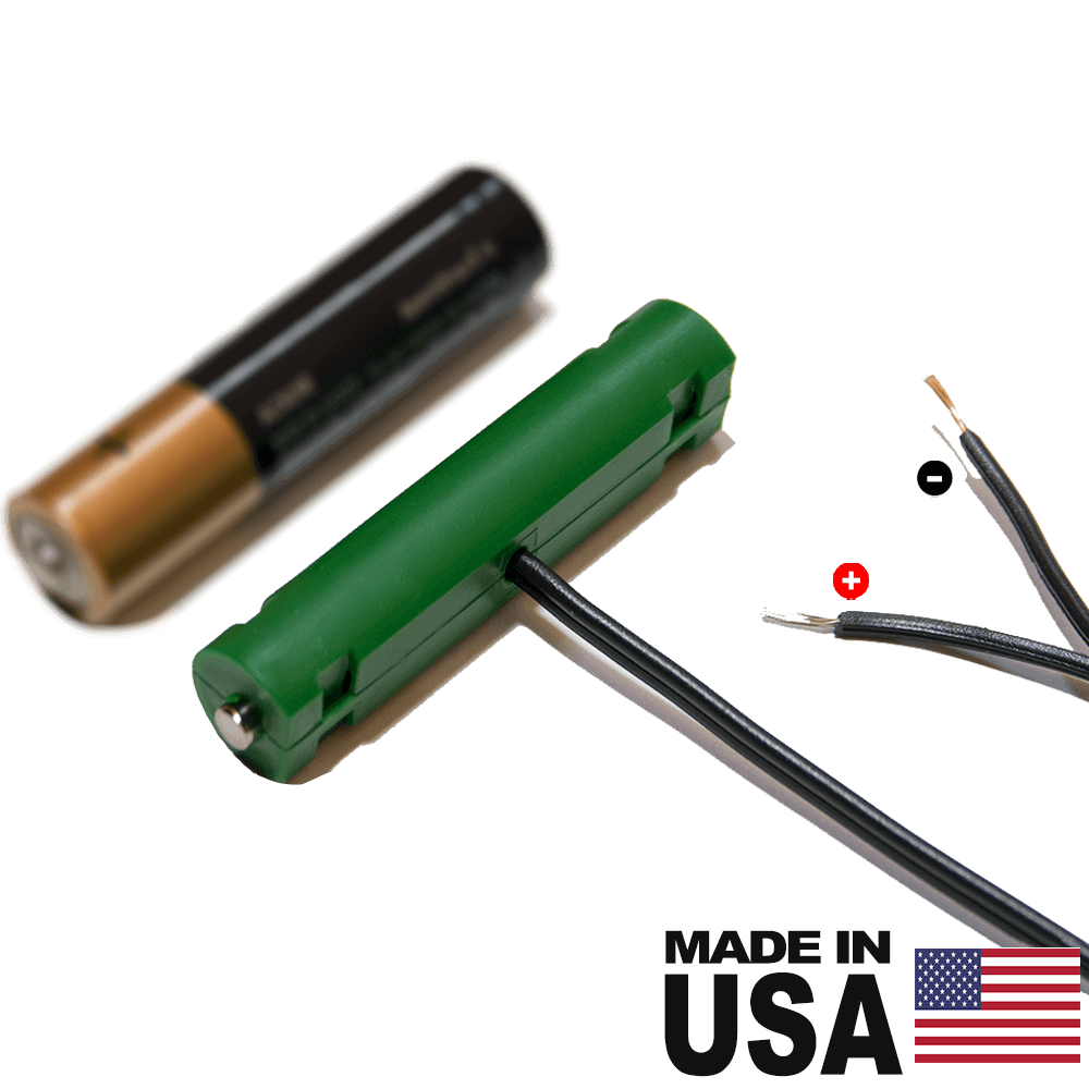AAA Battery Wired / Active Cell - DIY - "fake AAA battery with wires" - Battery Eliminator Store - Battery Replacement, aa battery to ac power, aaa to ac power, dc power, battery to usb, 9 volt battery to ac power, ac power adapter, 2 aa to ac power, 4 aa to ac power, 3 aaa to ac power, 9v to ac power, ac power supply adapter, cr123a, dummy cell, active cell, battery eliminator, replace battery, eliminate battery, remove battery, convert aa to ac power, 6 aa battery, 2 aa battery, 4 aa battery,