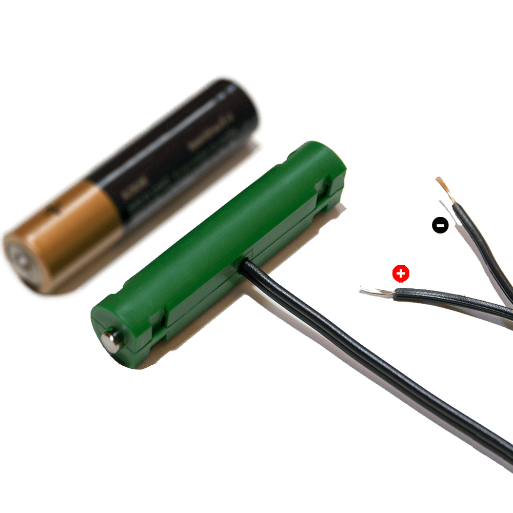 AAA Battery Wired / Active Cell - DIY - "fake AAA battery with wires" - Battery Eliminator Store - Battery Replacement, aa battery to ac power, aaa to ac power, dc power, battery to usb, 9 volt battery to ac power, ac power adapter, 2 aa to ac power, 4 aa to ac power, 3 aaa to ac power, 9v to ac power, ac power supply adapter, cr123a, dummy cell, active cell, battery eliminator, replace battery, eliminate battery, remove battery, convert aa to ac power, 6 aa battery, 2 aa battery, 4 aa battery,