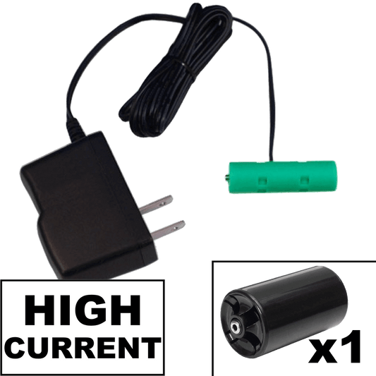 1 D or 1 AA Battery Eliminator Kit - High Current - 1.5 Volts - AC Powered (worldwide compatible) - Battery Eliminator Store - Battery Replacement, aa battery to ac power, aaa to ac power, dc power, battery to usb, 9 volt battery to ac power, ac power adapter, 2 aa to ac power, 4 aa to ac power, 3 aaa to ac power, 9v to ac power, ac power supply adapter, cr123a, dummy cell, active cell, battery eliminator, replace battery, eliminate battery, remove battery, convert aa to ac power, 6 aa battery,