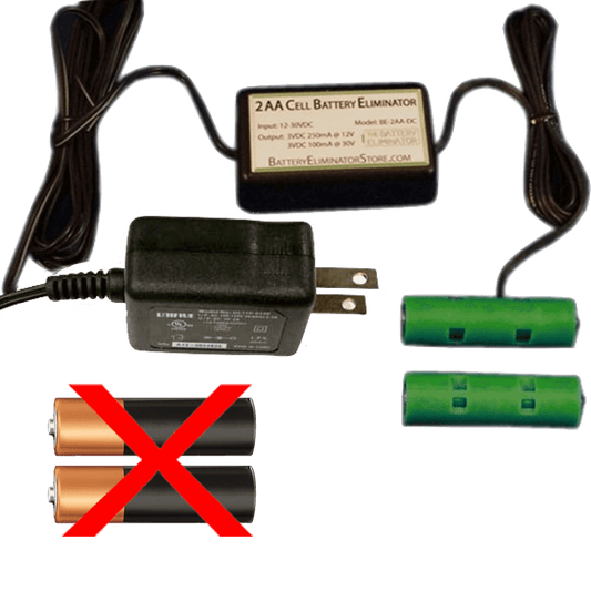 Audio and Instrumentation Battery Eliminator 2 AA - 3 Volts AC Powered-AA Battery Eliminators-Battery Eliminator Store-BE-2AA-AC-GA-aa battery replacement, aa to ac power, aa to dc power, plug in battery, plug in aa battery, rechargeable aa battery, ac battery aa, power battery, aa to usb power, usb aa battery, aa to dc power, 4 aa battery eliminator, battery substitute