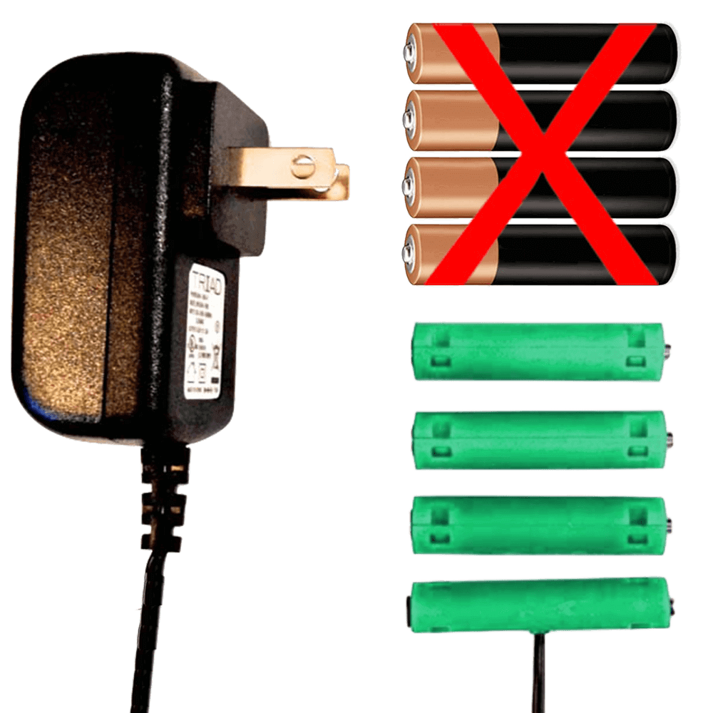 4 AAA Battery Eliminator - 6 Volts - AC Powered - Battery Eliminator Store - Battery Replacement, aa battery to ac power, aaa to ac power, dc power, battery to usb, 9 volt battery to ac power, ac power adapter, 2 aa to ac power, 4 aa to ac power, 3 aaa to ac power, 9v to ac power, ac power supply adapter, cr123a, dummy cell, active cell, battery eliminator, replace battery, eliminate battery, remove battery, convert aa to ac power, 6 aa battery, 2 aa battery, 4 aa battery, 9 volt ac, 120v batter