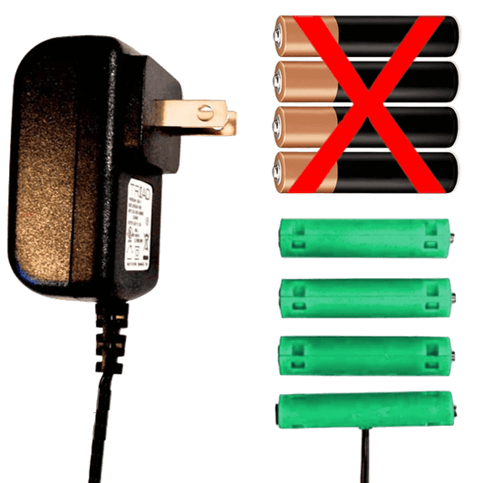 4 AAA Battery Eliminator - 6 Volts - AC Powered - Battery Eliminator Store - Battery Replacement, aa battery to ac power, aaa to ac power, dc power, battery to usb, 9 volt battery to ac power, ac power adapter, 2 aa to ac power, 4 aa to ac power, 3 aaa to ac power, 9v to ac power, ac power supply adapter, cr123a, dummy cell, active cell, battery eliminator, replace battery, eliminate battery, remove battery, convert aa to ac power, 6 aa battery, 2 aa battery, 4 aa battery, 9 volt ac, 120v batter