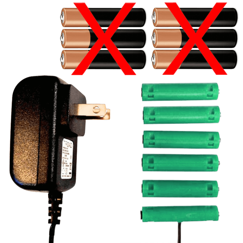 6 AAA Cells, 9VDC - AC Source - Battery Eliminator - Battery Replacement - Battery Eliminator Store - aa battery eliminator, battery eliminator store, 9 volt battery eliminator, d cell battery eliminator, 9v battery eliminator, aaa battery eliminator, usb battery eliminator, replace 4 aa batteries with ac adapter, d battery eliminator, dummy aa battery with leads, aa battery eliminator power adapter, 9 volt battery adapter