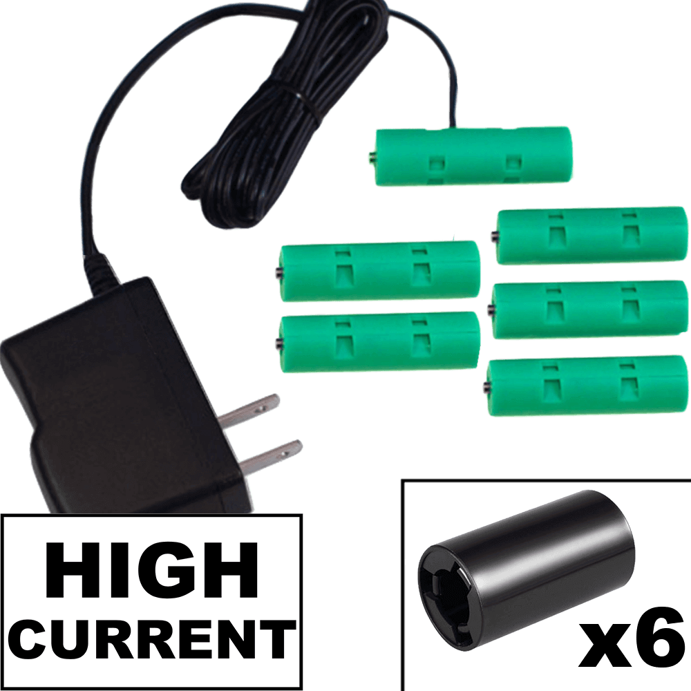 6 C Battery Eliminator Kit - Heavy Duty (2 amps) 9 Volts, AC Powered - Battery Eliminator Store - Battery Replacement, aa battery to ac power, aaa to ac power, dc power, battery to usb, 9 volt battery to ac power, ac power adapter, 2 aa to ac power, 4 aa to ac power, 3 aaa to ac power, 9v to ac power, ac power supply adapter, cr123a, dummy cell, active cell, battery eliminator, replace battery, eliminate battery, remove battery, convert aa to ac power, 6 aa battery, 2 aa battery, 4 aa battery, 9