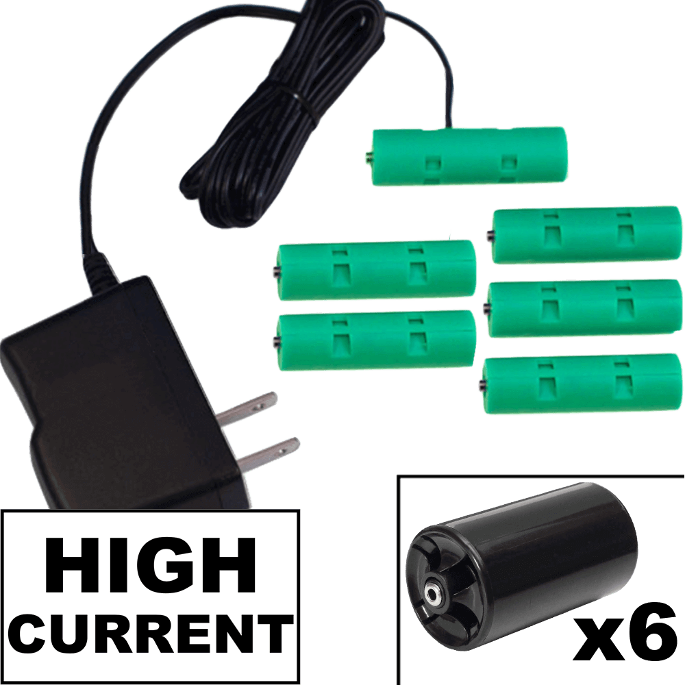 6 D or 6 AA Battery Eliminator Kit - 9 Volts, High Current 2A - AC Powered - Battery Eliminator Store - Battery Replacement, aa battery to ac power, aaa to ac power, dc power, battery to usb, 9 volt battery to ac power, ac power adapter, 2 aa to ac power, 4 aa to ac power, 3 aaa to ac power, 9v to ac power, ac power supply adapter, cr123a, dummy cell, active cell, battery eliminator, replace battery, eliminate battery, remove battery, convert aa to ac power, 6 aa battery, 2 aa battery, 4 aa batt