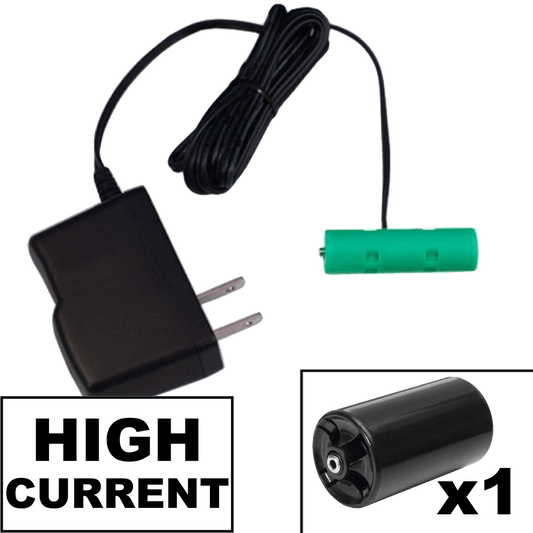 1 D or 1 AA Battery Eliminator Kit - High Current - 1.5 Volts - AC Powered (worldwide compatible) - Battery Eliminator Store - Battery Replacement, aa battery to ac power, aaa to ac power, dc power, battery to usb, 9 volt battery to ac power, ac power adapter, 2 aa to ac power, 4 aa to ac power, 3 aaa to ac power, 9v to ac power, ac power supply adapter, cr123a, dummy cell, active cell, battery eliminator, replace battery, eliminate battery, remove battery, convert aa to ac power, 6 aa battery, 