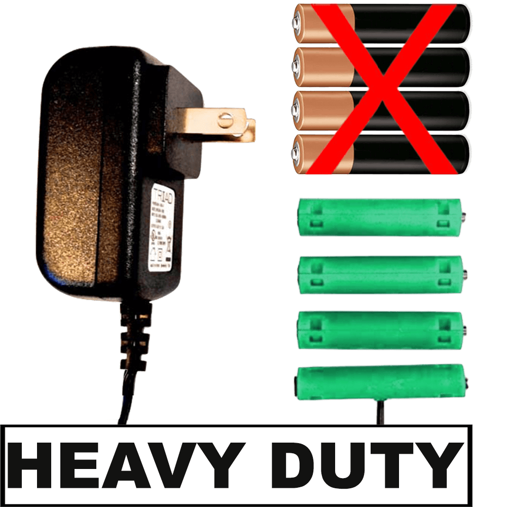 4 AAA Battery Eliminator - Heavy Duty (3 Amps) 6 Volts - AC Powered - Battery Eliminator Store - Battery Replacement, aa battery to ac power, aaa to ac power, dc power, battery to usb, 9 volt battery to ac power, ac power adapter, 2 aa to ac power, 4 aa to ac power, 3 aaa to ac power, 9v to ac power, ac power supply adapter, cr123a, dummy cell, active cell, battery eliminator, replace battery, eliminate battery, remove battery, convert aa to ac power, 6 aa battery, 2 aa battery, 4 aa battery, 9 